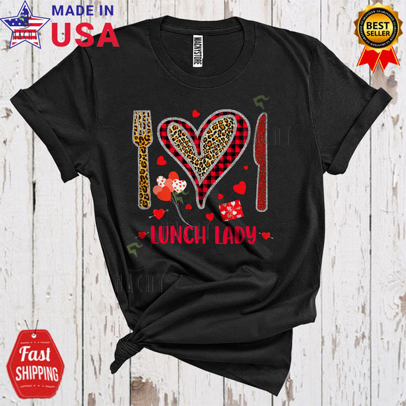 MacnyStore - Lunch Lady Cute Cool Valentine's Day Leopard Plaid Heart Shape Books Apple Lover Matching Group T-Shirt