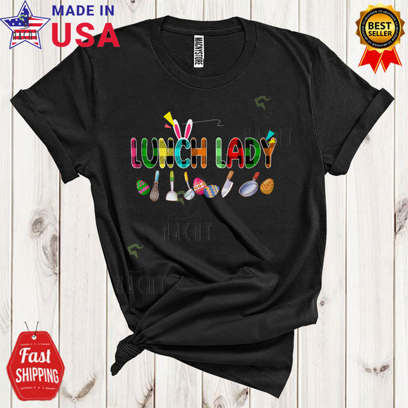 MacnyStore - Lunch Lady Cute Funny Easter Day Colorful Plaid Bunny Eggs Hunting Lover Matching Group T-Shirt