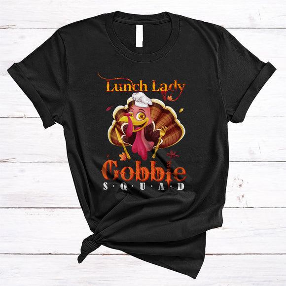 MacnyStore - Lunch Lady Gobble Squad Adorable Thanksgiving Fall Leaf Matching Turkey Lunch Lady Group T-Shirt