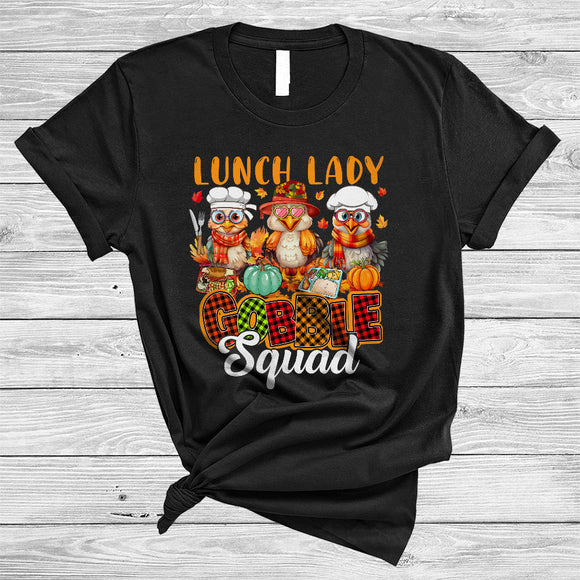 MacnyStore - Lunch Lady Gobble Squad, Cute Three Lunch Lady Turkeys Lover, Matching Thanksgiving Group T-Shirt
