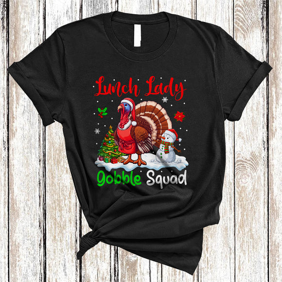 MacnyStore - Lunch Lady Gobble Squad, Humorous Christmas Santa Turkey Lunch Lady Lover, X-mas Family Group T-Shirt