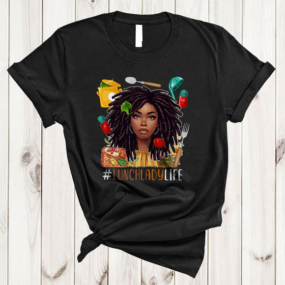 MacnyStore - Lunch Lady Life, Lovely Black History Month Afro Hair, Lunch Lady Tools African American T-Shirt