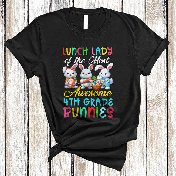 MacnyStore - Lunch Lady Of The Most Awesome 4th Grade Bunnies, Lovely Easter Three Bunnies, Egg Hunt T-Shirt