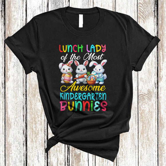 MacnyStore - Lunch Lady Of The Most Awesome Kindergarten Bunnies, Lovely Easter Three Bunnies, Egg Hunt T-Shirt