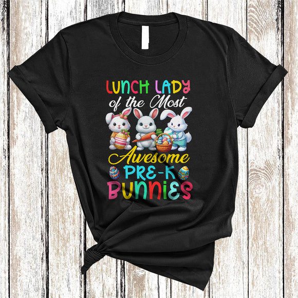 MacnyStore - Lunch Lady Of The Most Awesome Pre-K Bunnies, Lovely Easter Three Bunnies, Egg Hunt Group T-Shirt