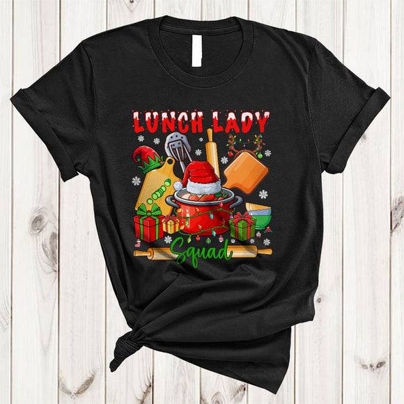 MacnyStore - Lunch Lady Squad, Amazing Christmas Santa ELF Lunch Lady Tools, X-mas Nurse Group T-Shirt
