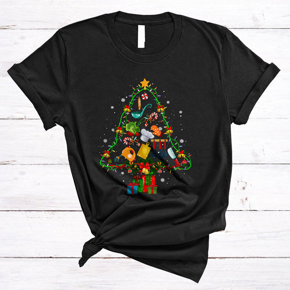MacnyStore - Lunch Lady Tools Equipments As Christmas Tree, Colorful Cute X-mas Lunch Lady, Family Pajama Group T-Shirt