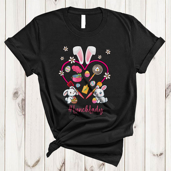 MacnyStore - Lunch Lady, Adorable Easter Bunny Lunch Lady Tools Heart Shape Flowers, Egg Hunting Group T-Shirt