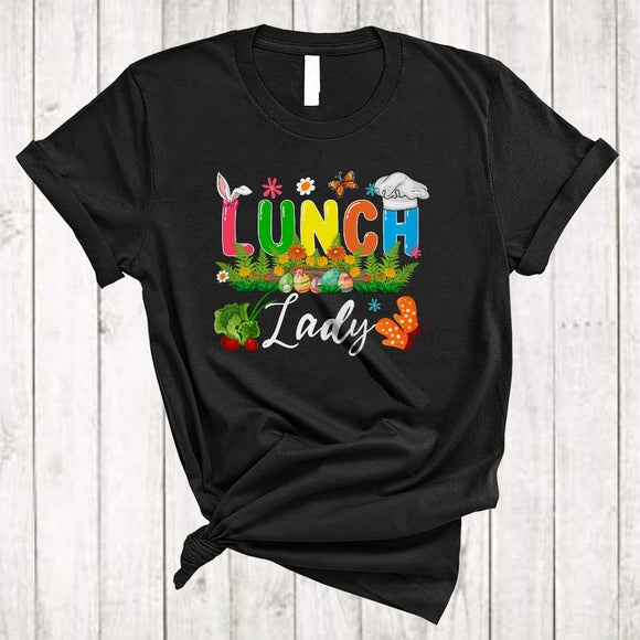 MacnyStore - Lunch Lady, Adorable Easter Day Bunny Eggs Flowers, Matching Lunch Lady Group T-Shirt