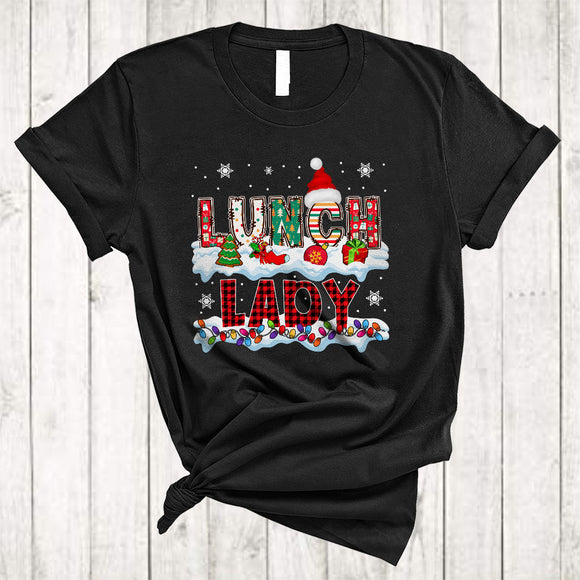 MacnyStore - Lunch Lady, Amazing Christmas Lights Santa Lunch Lady Lover, Snow Around X-mas Group T-Shirt