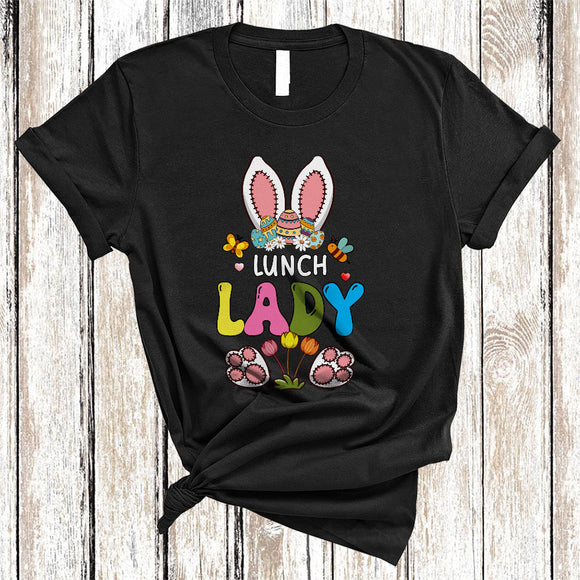 MacnyStore - Lunch Lady, Awesome Easter Day Flowers Bunny Eggs Hunting, Matching Lunch Lady Lover T-Shirt