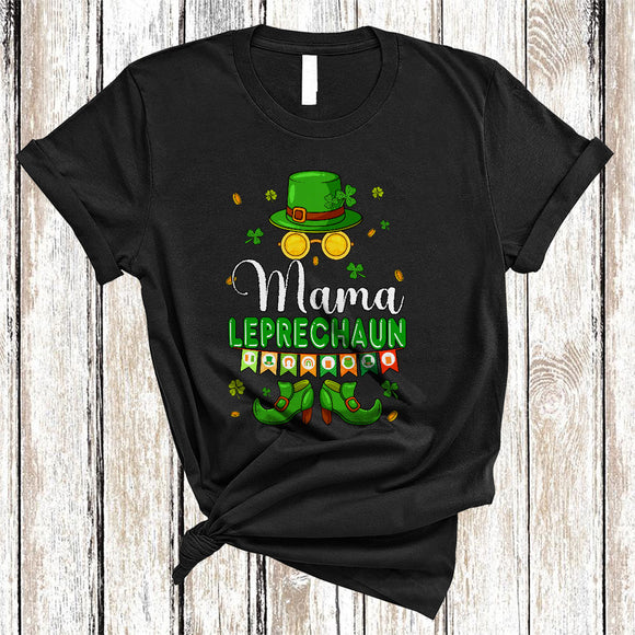 MacnyStore - Mama Leprechaun, Wonderful St. Patrick's Day Gold Coins Glasses, Shamrock Family Group T-Shirt