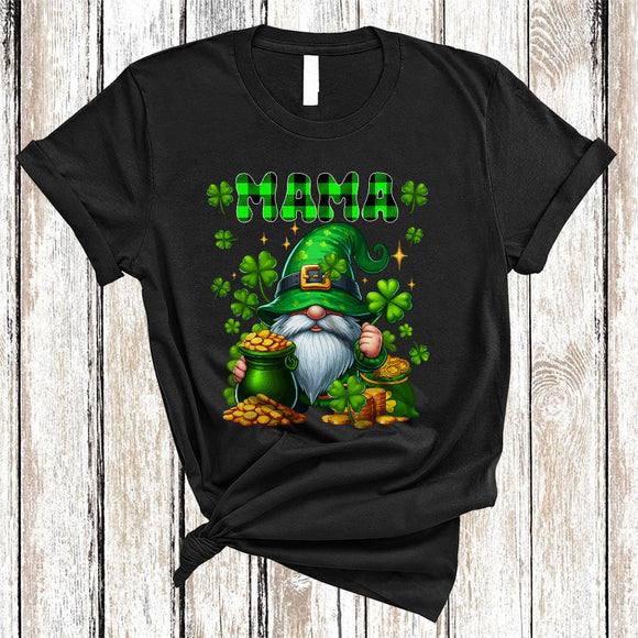 MacnyStore - Mama, Adorable Plaid St. Patrick's Day Leprechaun Gnome, Shamrocks Matching Family Group T-Shirt