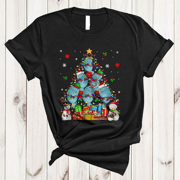 MacnyStore - Manatee Christmas Tree, Adorable X-mas Lights Snow Around, Manatee Animal Snowman T-Shirt