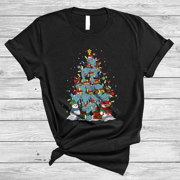 MacnyStore - Manatee Christmas Tree, Cute Wonderful Christmas Lights Sea Animal, X-mas Snowman Lover T-Shirt