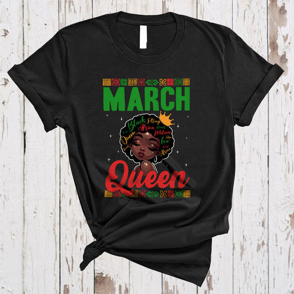MacnyStore - March Queen, Amazing Birthday Afro Black African American Women, Black History Month Zodiac T-Shirt