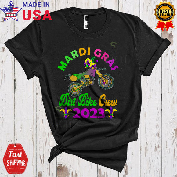 MacnyStore - Mardi Gras 2023 Dirt Bike Crew Funny Cool Mardi Gras Dirt Bike Wearing Jester Hat Lover T-Shirt