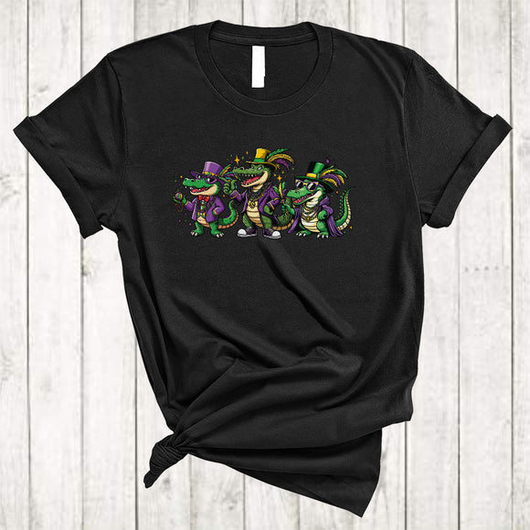 MacnyStore - Mardi Gras Alligator Cosplay, Lovely Mardi Gras Beads Three Alligators, Matching Animal Lover T-Shirt