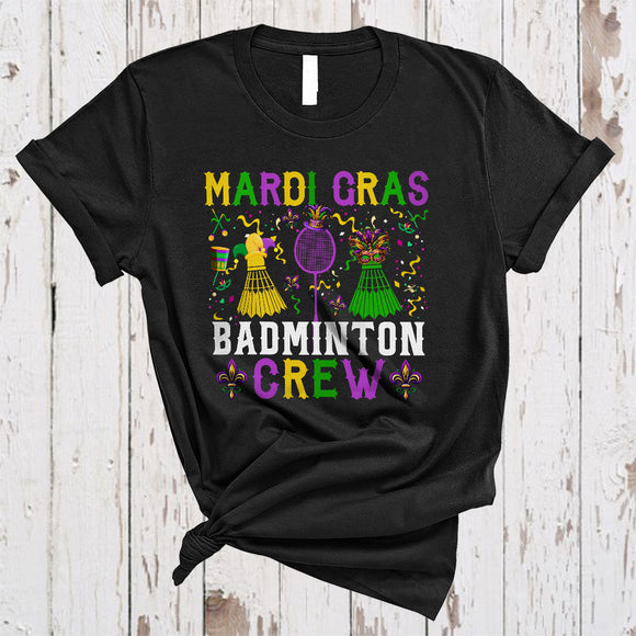 MacnyStore - Mardi Gras Badminton Crew, Wonderful Mardi Gras Mask Beads, Matching Sport Player Team T-Shirt