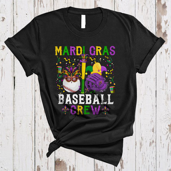 MacnyStore - Mardi Gras Baseball Crew, Wonderful Mardi Gras Mask Beads, Matching Sport Player Team T-Shirt