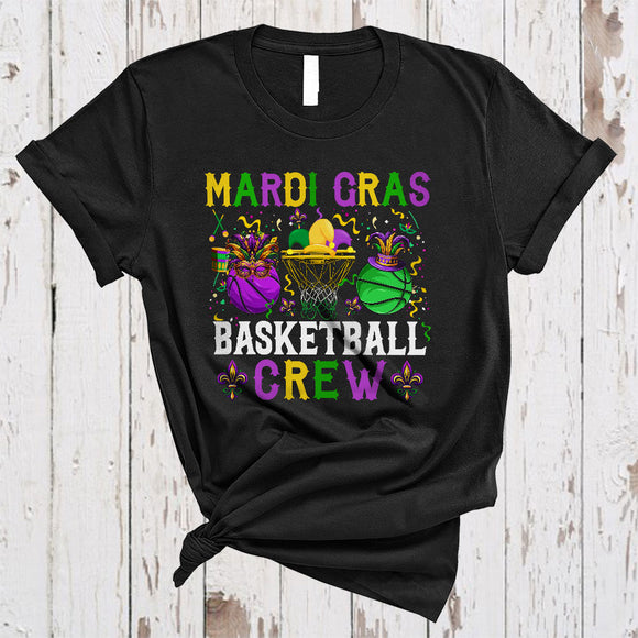 MacnyStore - Mardi Gras Basketball Crew, Wonderful Mardi Gras Mask Beads, Matching Sport Player Team T-Shirt