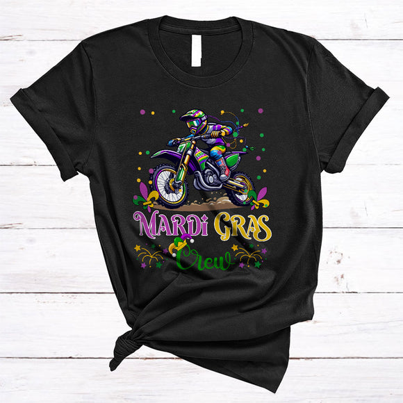 MacnyStore - Mardi Gras Crew, Amazing Mardi Gras Dirt Bike Wearing Mask Beads, Carnival Parades Group T-Shirt