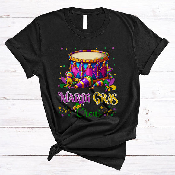 MacnyStore - Mardi Gras Crew, Amazing Mardi Gras Drum Wearing Mask Beads, Carnival Parades Group T-Shirt