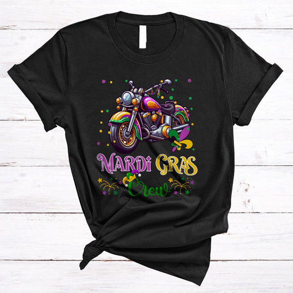 MacnyStore - Mardi Gras Crew, Amazing Mardi Gras Motorcycle Wearing Mask Beads, Carnival Parades Group T-Shirt