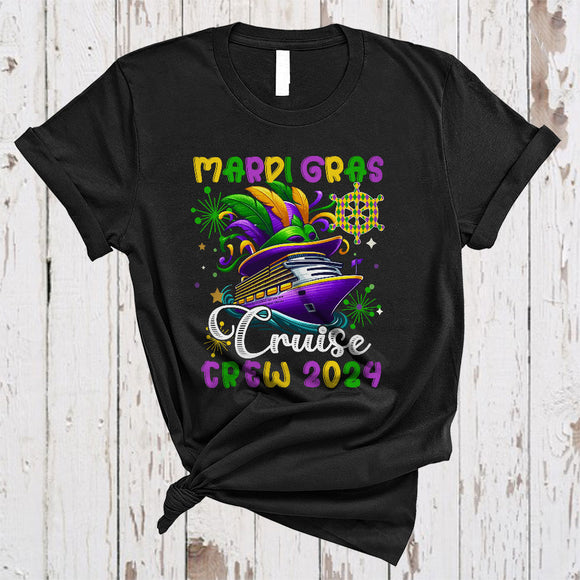 MacnyStore - Mardi Gras Cruise Crew 2024, Cheerful Mardi Gras Cruise Ship Mask, Matching Family Trip Group T-Shirt