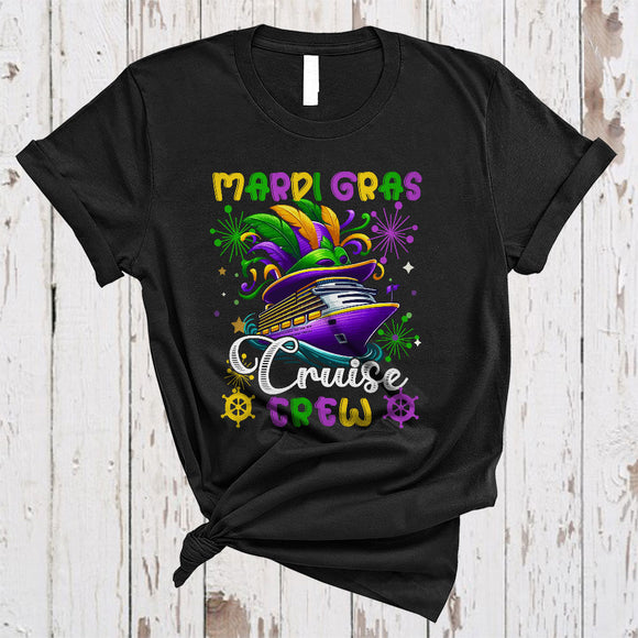 MacnyStore - Mardi Gras Cruise Crew, Cheerful Mardi Gras Cruise Ship Mask, Matching Family Trip Group T-Shirt