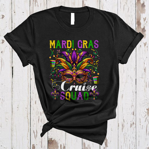 MacnyStore - Mardi Gras Cruise Squad, Cheerful Mardi Gras Mask, Cruise Ship Matching Parades Team Group T-Shirt