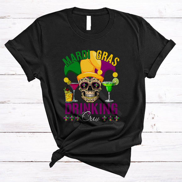 MacnyStore - Mardi Gras Drinking Crew, Awesome Mardi Gras Skull Jester Hat, Cocktail Matching Drinking Team T-Shirt