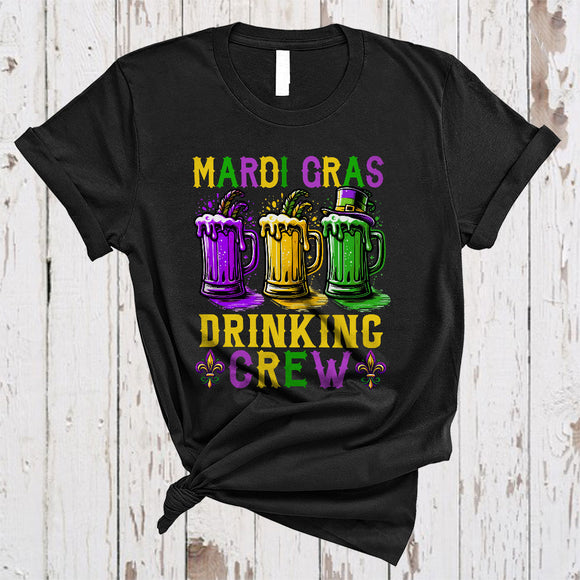 MacnyStore - Mardi Gras Drinking Crew, Humorous Mardi Gras Three Beer Glasses, Matching Drinking Drunk Team T-Shirt