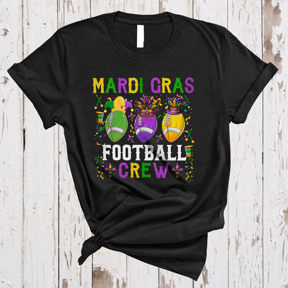MacnyStore - Mardi Gras Football Crew, Wonderful Mardi Gras Mask Beads, Matching Sport Player Team T-Shirt