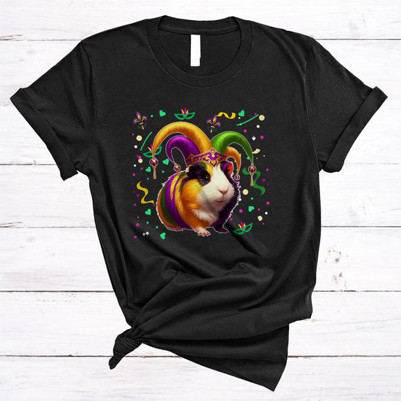 MacnyStore - Mardi Gras Guinea Pig Wearing Jester Hat Beads, Joyful Mardi Gras Carnival Party, Parade Group T-Shirt
