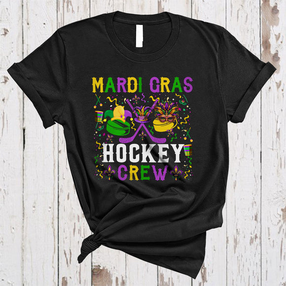 MacnyStore - Mardi Gras Hockey Crew, Wonderful Mardi Gras Mask Beads, Matching Sport Player Team T-Shirt
