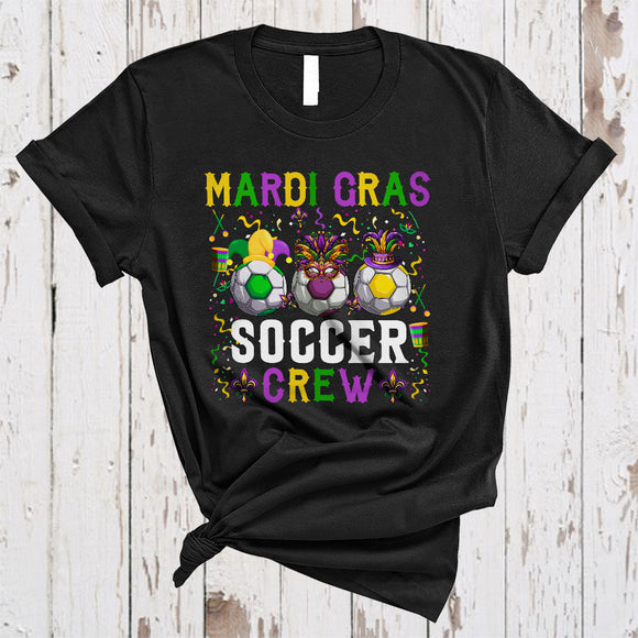 MacnyStore - Mardi Gras Soccer Crew, Wonderful Mardi Gras Mask Beads, Matching Sport Player Team T-Shirt