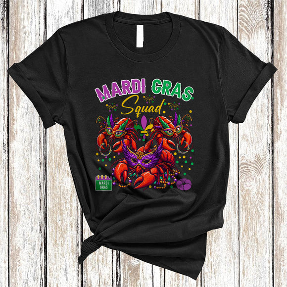 MacnyStore - Mardi Gras Squad, Amazing Mardi Gras Three Crawfish, Mask Beads Carnival Parade Group T-Shirt