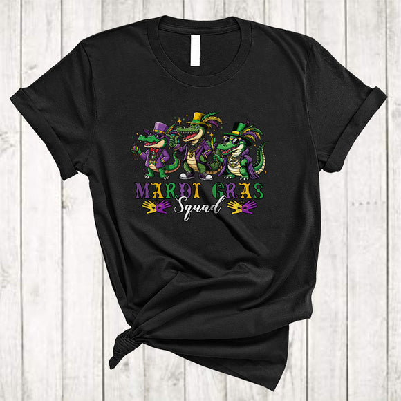 MacnyStore - Mardi Gras Squad, Lovely Mardi Gras Beads Three Alligators Sunglasses, Matching Animal Lover T-Shirt