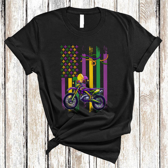 MacnyStore - Mardi Gras US Flag Dirt Bike, Proud Mardi Gras Beads Dirt Bike Biker, Parades Group T-Shirt