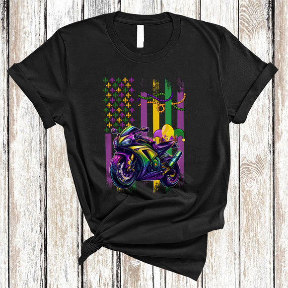 MacnyStore - Mardi Gras US Flag Motorbike, Proud Mardi Gras Beads Motorbike Biker, Parades Group T-Shirt
