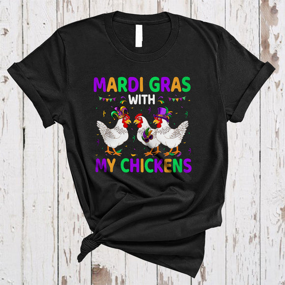 MacnyStore - Mardi Gras With Chickens, Joyful Mardi Gras Beads Farm Animal, Matching Farmer Parades Group T-Shirt