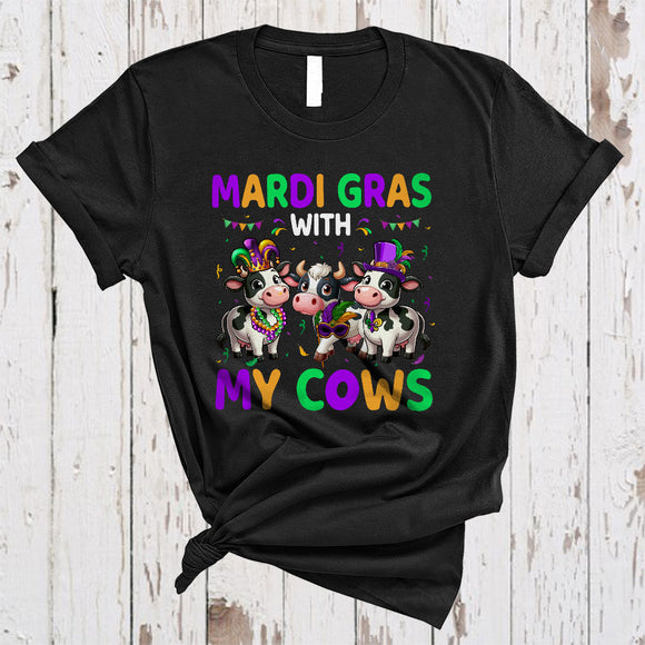 MacnyStore - Mardi Gras With Cows, Joyful Mardi Gras Beads Farm Animal, Matching Farmer Parades Group T-Shirt