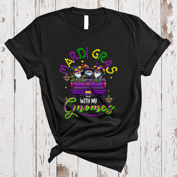 MacnyStore - Mardi Gras With My Gnomes, Lovely Mardi Gras Gnomes On Truck, Gnomies Parades Group T-Shirt