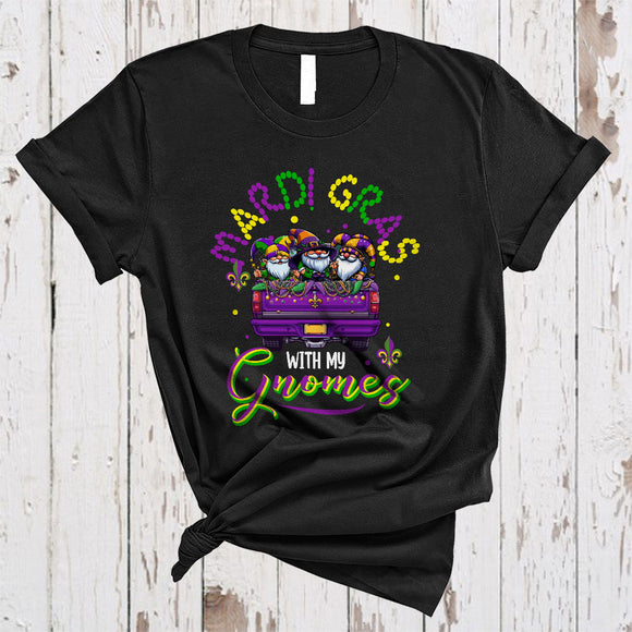 MacnyStore - Mardi Gras With My Gnomes, Lovely Mardi Gras Gnomes On Truck, Gnomies Parades Group T-Shirt