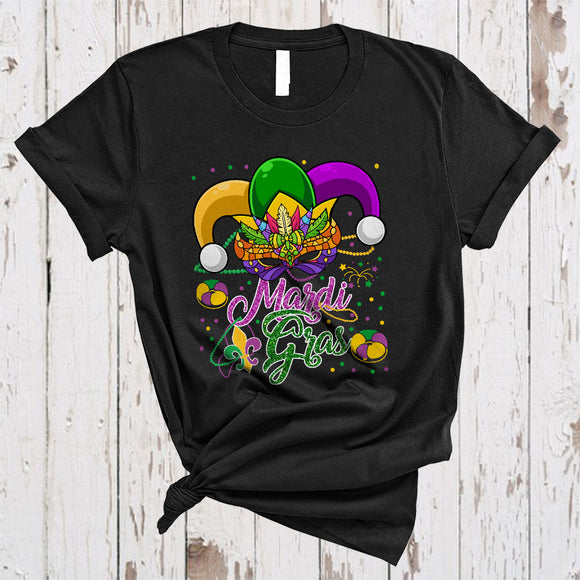 MacnyStore - Mardi Gras, Amazing Mardi Gras Mask Jester Hat Beads, Matching Festival Carnival Parades Group T-Shirt