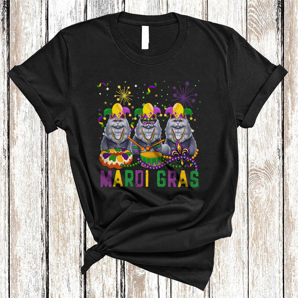 MacnyStore - Mardi Gras, Amazing Mardi Gras Three British Longhair Cat Lover, Beads King Cake Parades Group T-Shirt