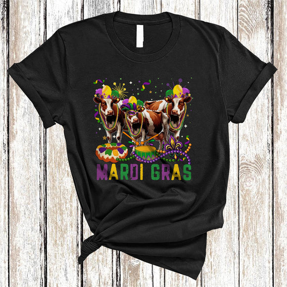 MacnyStore - Mardi Gras, Amazing Mardi Gras Three Cow Lover, Beads King Cake Parades Group T-Shirt