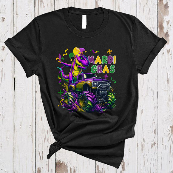 MacnyStore - Mardi Gras, Awesome Mardi Gras Beads Dabbing T-Rex On Monster Truck, Parades Group T-Shirt