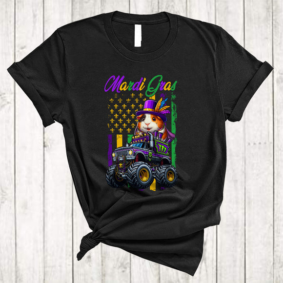 MacnyStore - Mardi Gras, Lovely Guinea Pig On Monster Truck Lover US Flag, Matching Mardi Gras Parades Group T-Shirt